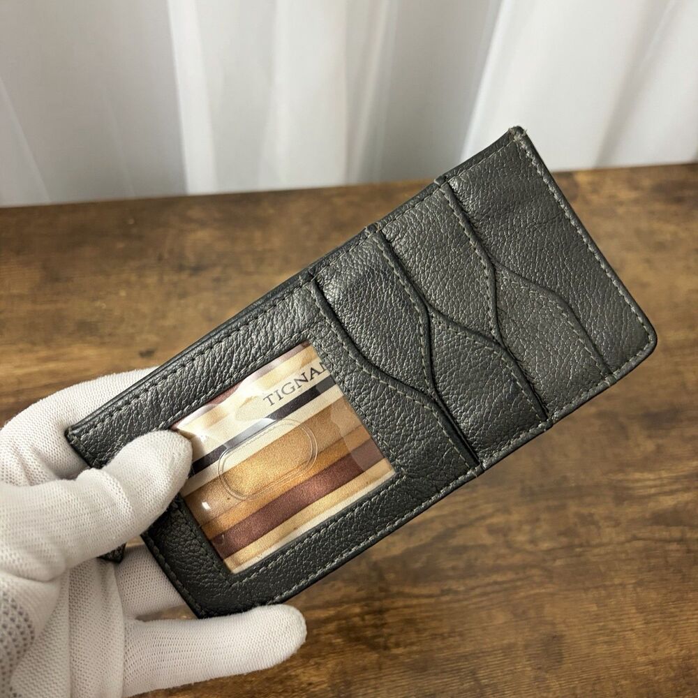 Tignanello Metallic Gray Genuine Leather Flat Wallet Card Holder Coin Cash ID